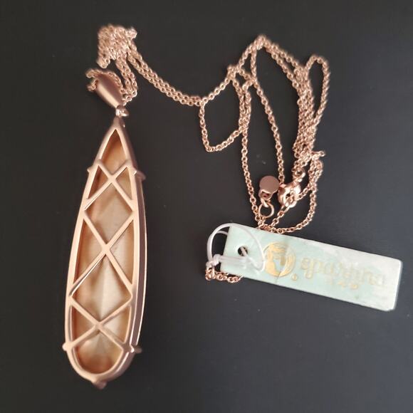 Spartina 449 Mermaid Glass Dewdrop Long‎ Necklace Gilded Rose Gold Tone NWT - Picture 4 of 7